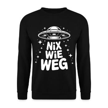 Nix Wie Weg UFO Motiv - Unisex Pullover - Schwarz - Vorne - Alina (178cm) & Michal (187cm)