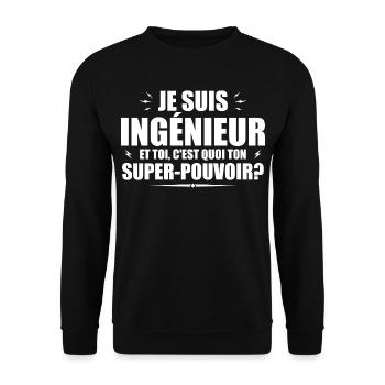 Ich bin Ingenieur. Was ist deine Superkraft? - Unisex Pullover - Schwarz - Vorne - Alina (178cm) & Michal (187cm)