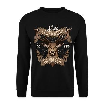 Mei Lederhosn is in da Wäsch Ersatz Lederhose - Unisex Pullover - Schwarz - Vorne - Alina (178cm) & Michal (187cm)