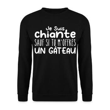 Frau, die anbetet: Kuchen. Lustiger Design-Humor - Unisex Pullover - Schwarz - Vorne - Alina (178cm) & Michal (187cm)