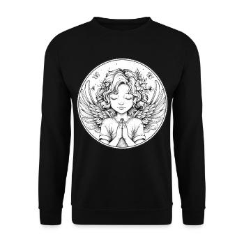 Betender Engel im Kreis - Unisex Pullover - Schwarz - Vorne - Alina (178cm) & Michal (187cm)