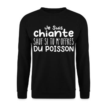 Frau, die anbetet: Fische. Lustiger Design-Humor - Unisex Pullover - Schwarz - Vorne - Alina (178cm) & Michal (187cm)