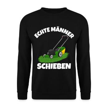Echte männer schieben Rasenmäher - Unisex Pullover - Schwarz - Vorne - Alina (178cm) & Michal (187cm)