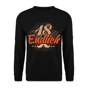 Endlich 18 Jahre alt original RAHMENLOS® - Unisex Pullover - Schwarz - Vorne - Alina (178cm) & Michal (187cm)