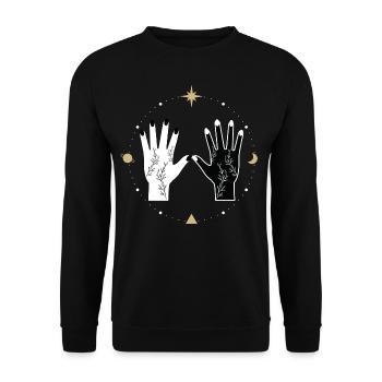 Universe Spiritual Tattoo Hands Moon Stars - Unisex Sweatshirt - black - Front - Alina (178cm) & Michal (187cm)