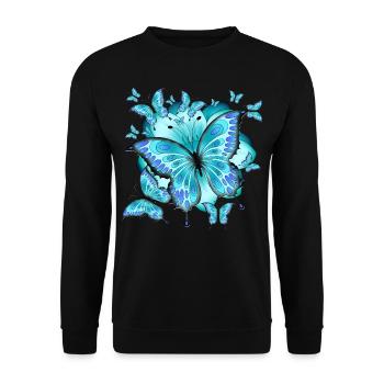 Schmetterlinge mit Blume - Unisex Pullover - Schwarz - Vorne - Alina (178cm) & Michal (187cm)
