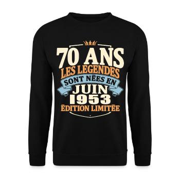 juin 1953 - anniversaire 1953 - 70 ans - Sweat-shirt Unisexe - noir - Devant - Alina (178cm) & Michal (187cm)