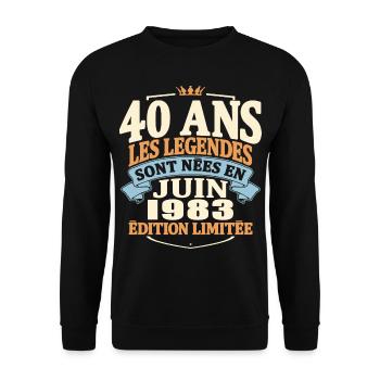 juin 1983 - anniversaire 1983 - 40 ans - Sweat-shirt Unisexe - noir - Devant - Alina (178cm) & Michal (187cm)