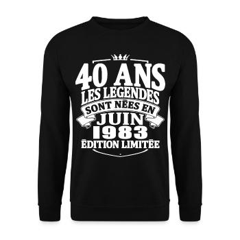 40 ans - juin 1983 - anniversaire 1983 - Sweat-shirt Unisexe - noir - Devant - Alina (178cm) & Michal (187cm)