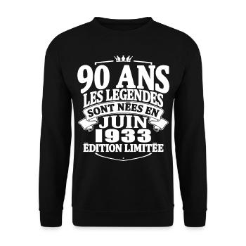 90 ans - juin 1933 - anniversaire 1933 - Sweat-shirt Unisexe - noir - Devant - Alina (178cm) & Michal (187cm)
