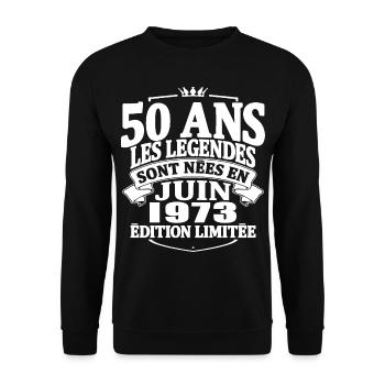 50 ans - juin 1973 - anniversaire 1973 - Sweat-shirt Unisexe - noir - Devant - Alina (178cm) & Michal (187cm)