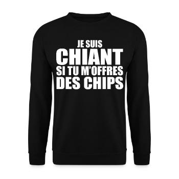 Man Who Loves: Chips. Funny Design Humor - Unisex Sweatshirt - black - Front - Alina (178cm) & Michal (187cm)