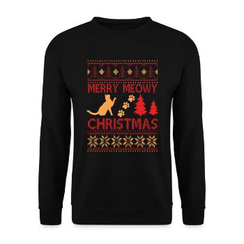 Ugly Christmas Sweater Katzen - Unisex Pullover - Schwarz - Vorne - Alina (178cm) & Michal (187cm)