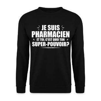 Ich bin Apotheker. Was ist deine Superkraft? - Unisex Pullover - Schwarz - Vorne - Alina (178cm) & Michal (187cm)