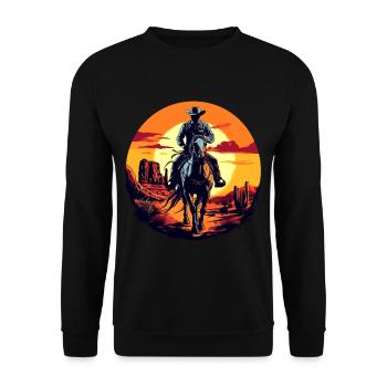 Cowboy Horse Wild West Western Riding Wilderness USA - Unisex Sweatshirt - black - Front - Alina (178cm) & Michal (187cm)