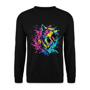 Wolf Wolf Head Predator Forest Nature Wilderness Colorful - Unisex Sweatshirt - black - Front - Alina (178cm) & Michal (187cm)