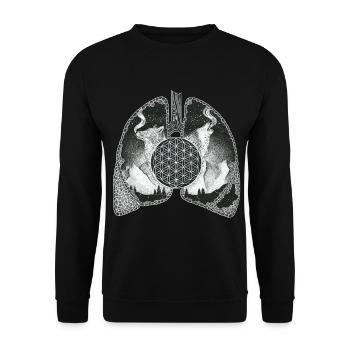 Souffle de vie - Nature Poumon Loup Renard - Sweat-shirt Unisexe - noir - Devant - Alina (178cm) & Michal (187cm)