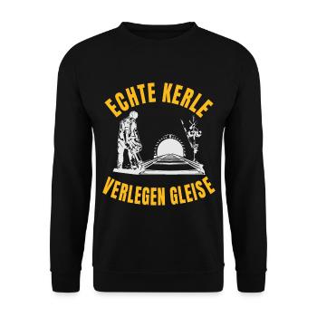 Echte Kerle verlegen Gleise - Unisex Pullover - Schwarz - Vorne - Alina (178cm) & Michal (187cm)