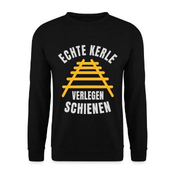 Echte Kerle verlegen Schienen Gleise - Unisex Pullover - Schwarz - Vorne - Alina (178cm) & Michal (187cm)