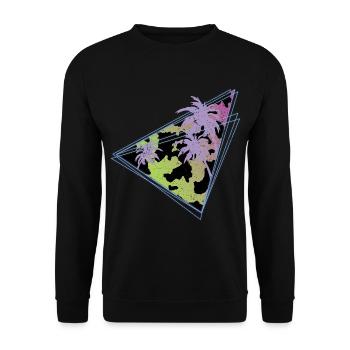 Tier Kuh Geschenk Tropisches Vaporwave Kuh Muster - Unisex Pullover - Schwarz - Vorne - Alina (178cm) & Michal (187cm)
