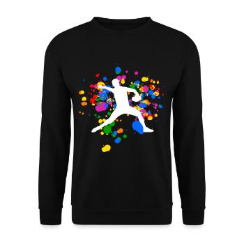 Buntes Baseball Design mit Regenbogenfarben - Unisex Pullover - Schwarz - Vorne - Alina (178cm) & Michal (187cm)