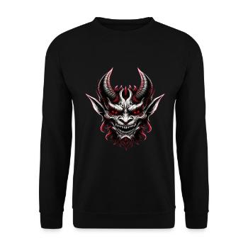 Unleashed Fury Dämon Creepy Gesicht - Unisex Pullover - Schwarz - Vorne - Alina (178cm) & Michal (187cm)