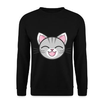 Lachende Katze - Unisex Pullover - Schwarz - Vorne - Alina (178cm) & Michal (187cm)