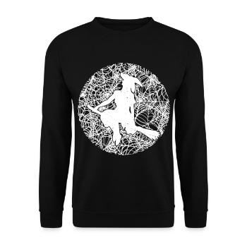 Spooky Spider Web Witchcraft Broomstick Halloween - Unisex Sweatshirt - black - Front - Alina (178cm) & Michal (187cm)