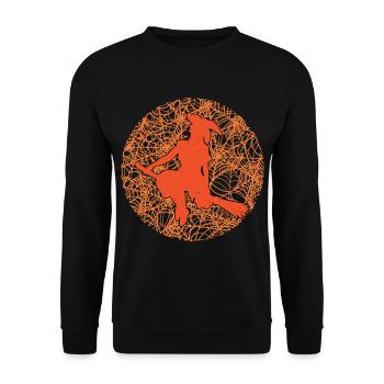 Spooky Spider Web Witchcraft Broomstick Halloween - Unisex Sweatshirt - black - Front - Alina (178cm) & Michal (187cm)