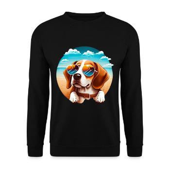 Beagle mit Sonnenbrille am Strand - Unisex Pullover - Schwarz - Vorne - Alina (178cm) & Michal (187cm)