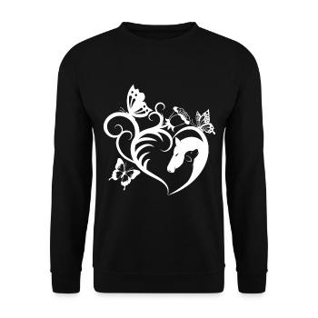 Tiermotiv Pferd Hund Schmetterling Herz Geschenk - Unisex Pullover - Schwarz - Vorne - Alina (178cm) & Michal (187cm)