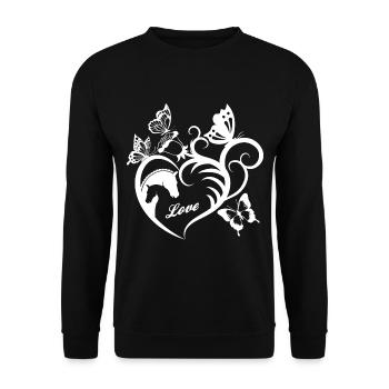 Tiermotiv Pferde Pferdeportrait Herz Geschenk - Unisex Pullover - Schwarz - Vorne - Alina (178cm) & Michal (187cm)