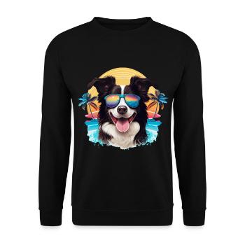 Cool mignon Border Collie avec des lunettes de soleil - Sweat-shirt Unisexe - noir - Devant - Alina (178cm) & Michal (187cm)