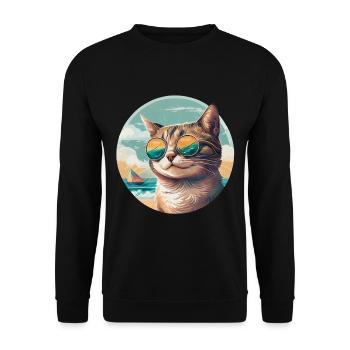 Cat on the beach with sunglasses and sailboat - Unisex Sweatshirt - black - Front - Alina (178cm) & Michal (187cm)