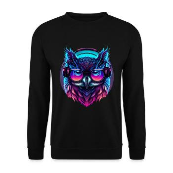Musique électronique Retrowave Synthwave Outrun Owl - Sweat-shirt Unisexe - noir - Devant - Alina (178cm) & Michal (187cm)