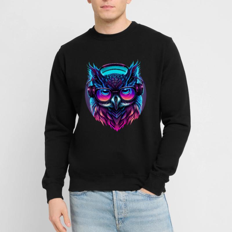Electronic Music Retrowave Synthwave Outrun Eule Unisex Pullover