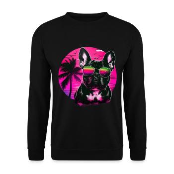 Cute Bulldog - Dog with sunglasses on the beach - Unisex Sweatshirt - black - Front - Alina (178cm) & Michal (187cm)