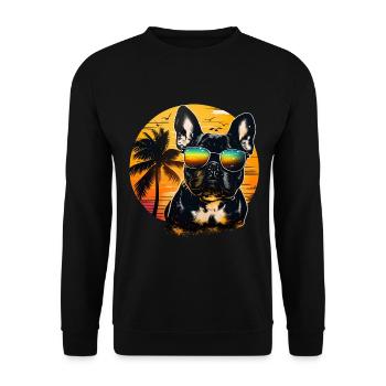 Cute Bulldog - Dog with sunglasses on the beach - Unisex Sweatshirt - black - Front - Alina (178cm) & Michal (187cm)
