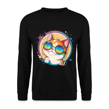 Lustige Katze mit Sonnenbrille Katzenliebhaber - Unisex Pullover - Schwarz - Vorne - Alina (178cm) & Michal (187cm)