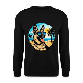 Shepherd dog on the beach with sunglasses - Unisex Sweatshirt - black - Front - Alina (178cm) & Michal (187cm)