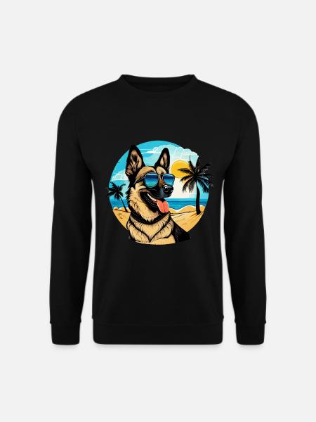Schäferhund am Strand mit Sonnenbrille - Unisex Pullover - Schwarz