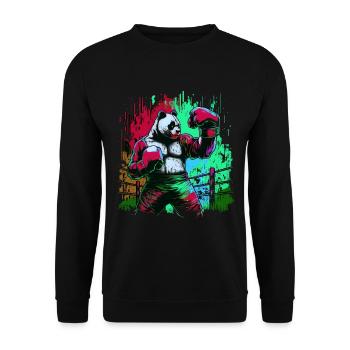 Lustiger bunter Panda Boxer MMA Kampfsport - Unisex Pullover - Schwarz - Vorne - Alina (178cm) & Michal (187cm)