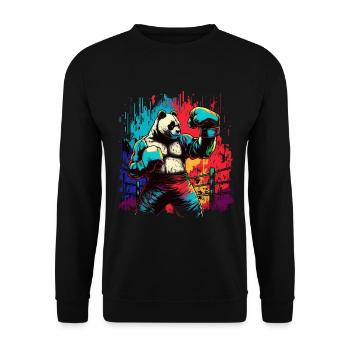 Lustiger bunter Panda Boxer MMA Kampfsport - Unisex Pullover - Schwarz - Vorne - Alina (178cm) & Michal (187cm)