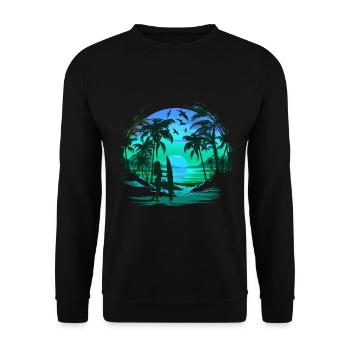 Retro Palm Sun Holiday Summer - Unisex Sweatshirt - black - Front - Alina (178cm) & Michal (187cm)
