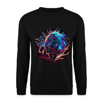 Wolf Neon Illustration Synthwave Art - Unisex Pullover - Schwarz - Vorne - Alina (178cm) & Michal (187cm)
