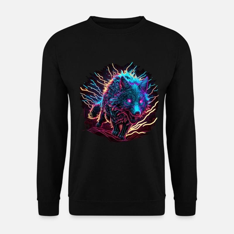 Wolf Neon Illustration Synthwave Art - Unisex Sweatshirt - black