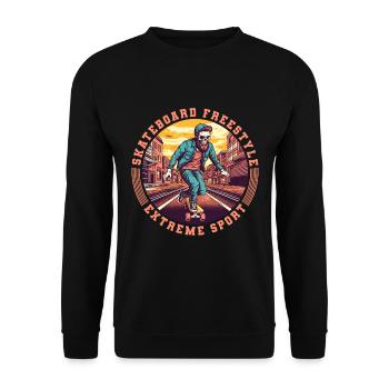 Cool Skull Skeleton Skateboard Skater - Unisex Sweatshirt - black - Front - Alina (178cm) & Michal (187cm)