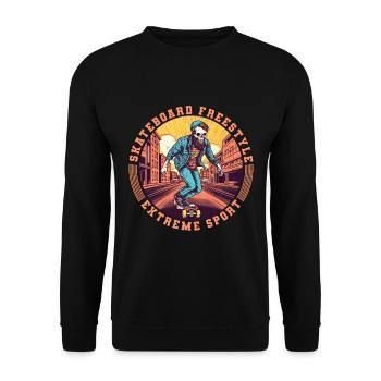 Cool Skull Skeleton Skateboard Skater - Unisex Sweatshirt - black - Front - Alina (178cm) & Michal (187cm)