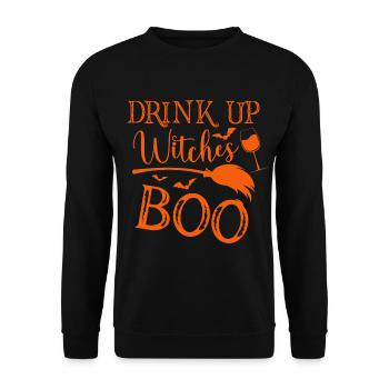 Halloween Spruch Drink up witches Boo - Unisex Pullover - Schwarz - Vorne - Alina (178cm) & Michal (187cm)