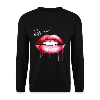 Kiss Me Lippen Kussmund Geschenk - Unisex Pullover - Schwarz - Vorne - Alina (178cm) & Michal (187cm)